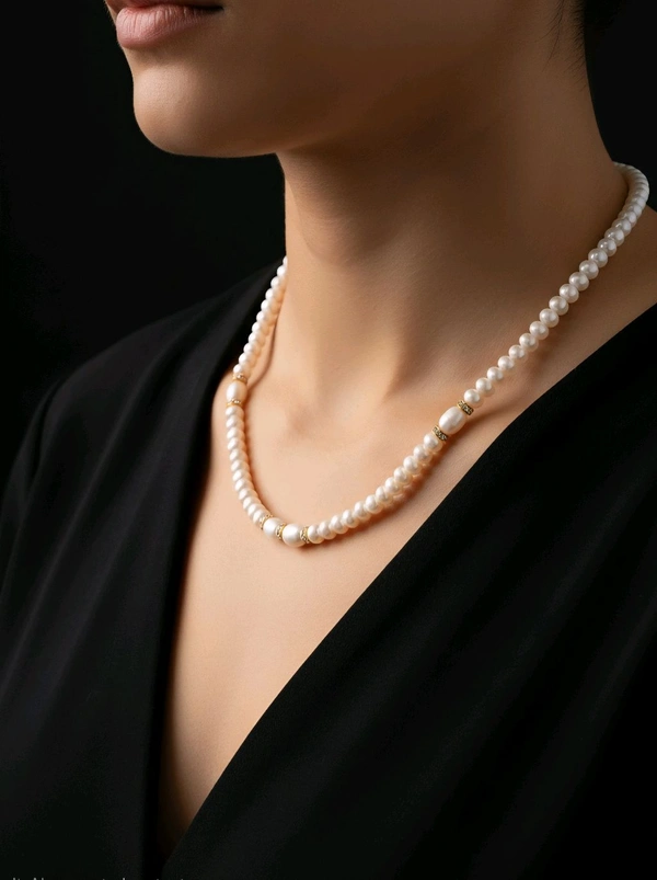 1 Layer Pearl Mala - PM 946 - White, 18 Inches, 4-5 MM