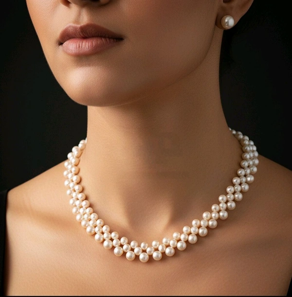 Button Pearl Necklace - 18 Inches, White, 4-5 MM