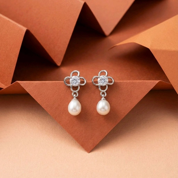 Pearl Earring - PE106 - White, 4 MM, Silver