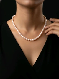 1 Layer Oval Pearl Mala - PM 931 - 18 Inches, White, 4 MM