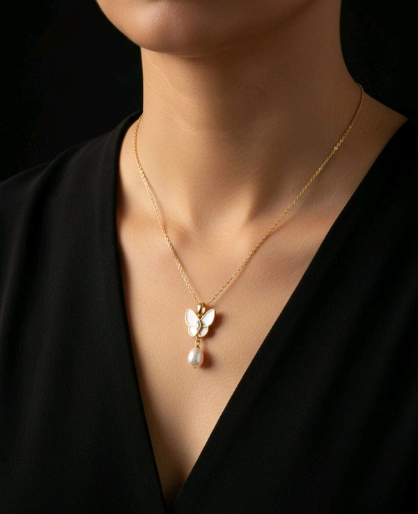 Butterfly Silver Plated chain - PC155 - 18 Inches, Gold, White