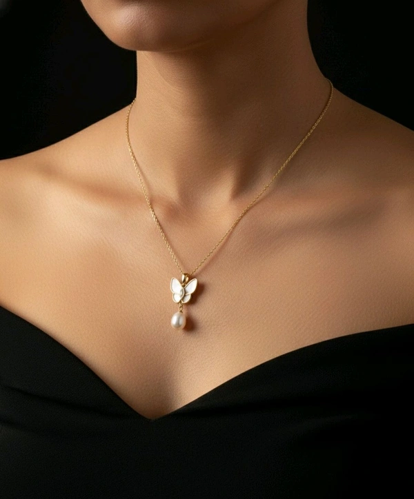 Butterfly Silver Plated chain - PC155 - 18 Inches, Gold, White