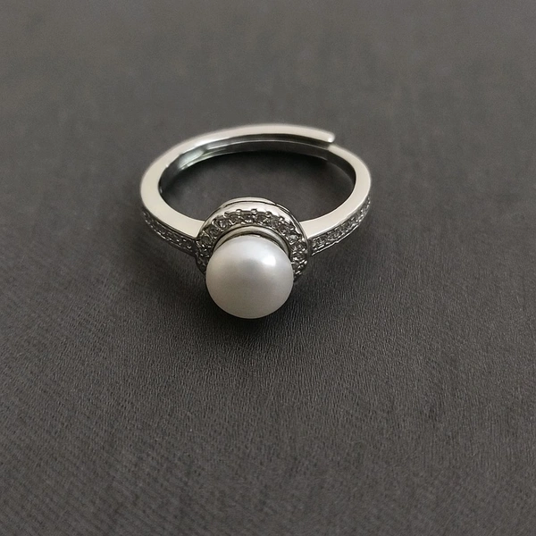 Pearl Ring - PR105 - White, Adjustable, Silver