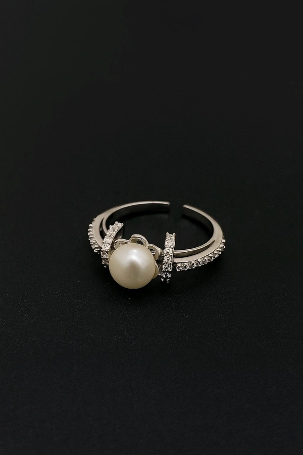 Peach Pearl Ring - PR103 - Adjustable, White, Silver