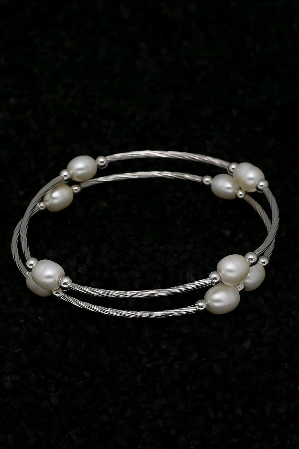 Pearl Bracelet - PB101 - White, Adjustable, Silver
