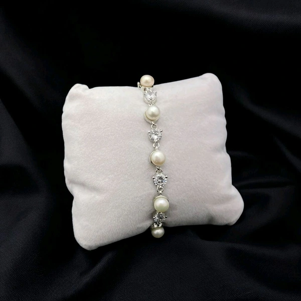 Pearl Bracelet - PB192 - White, Silver, Adjustable