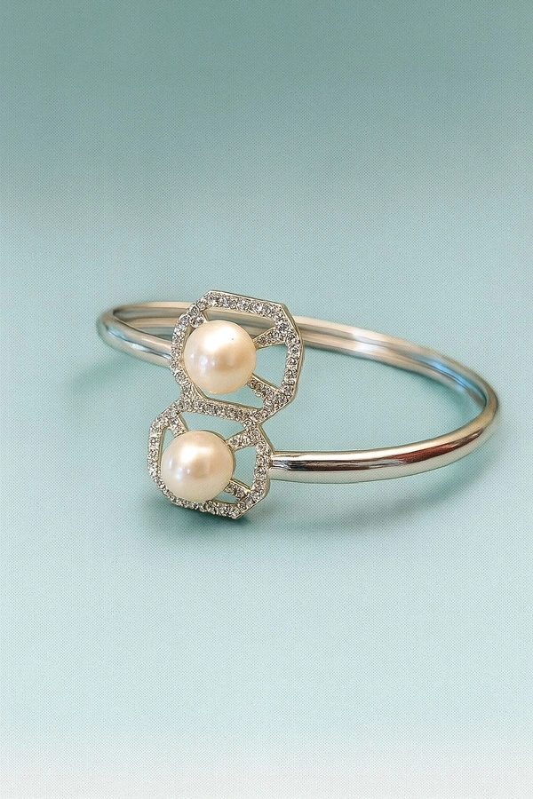 Pearl Bracelet - PBR105 - Adjustable, White, Silver