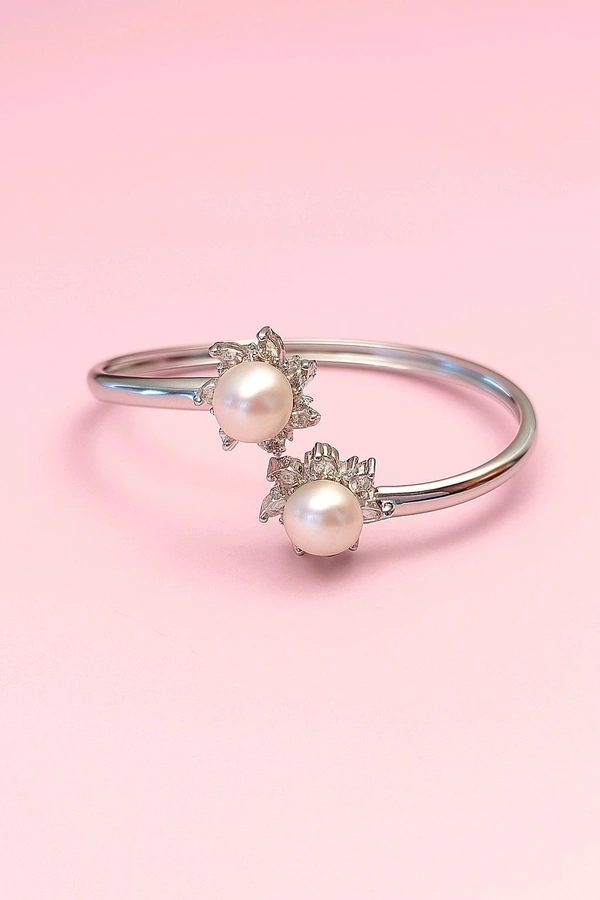 Pearl Bracelet - PB109 - Adjustable, White, Silver