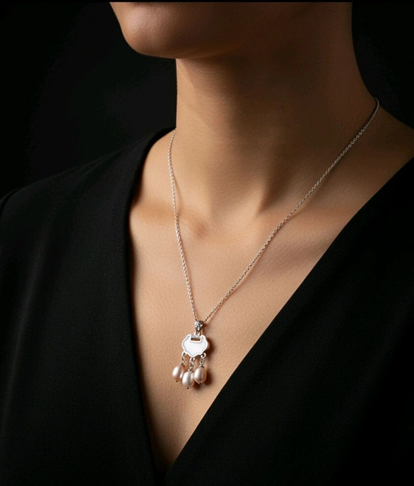 Pink & White Pearl Silver Plated Chain - PC 106 - Silver, Pink & White, 18 Indian