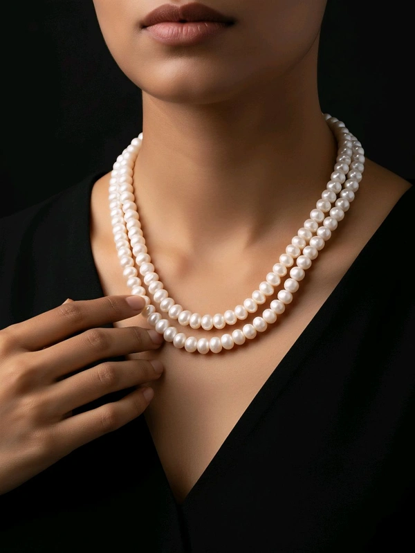 2 Layer Half Round Mala - PM 120 - White, 18-19 Inches, 5-6 MM