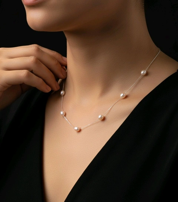 9 Pearl Silver Plated Chain - PC101 - 18 Inches, Pink, Silver