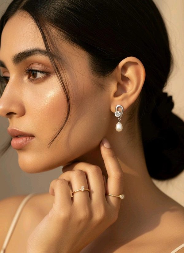 Pearl Earrings - PE126 - White, Silver