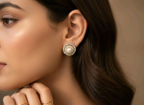 Pearl Earrings - PE135 - Gold, White, 5 MM