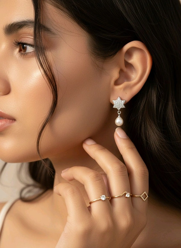 Pearl Earrings - PE137 - Silver, White, 4 MM