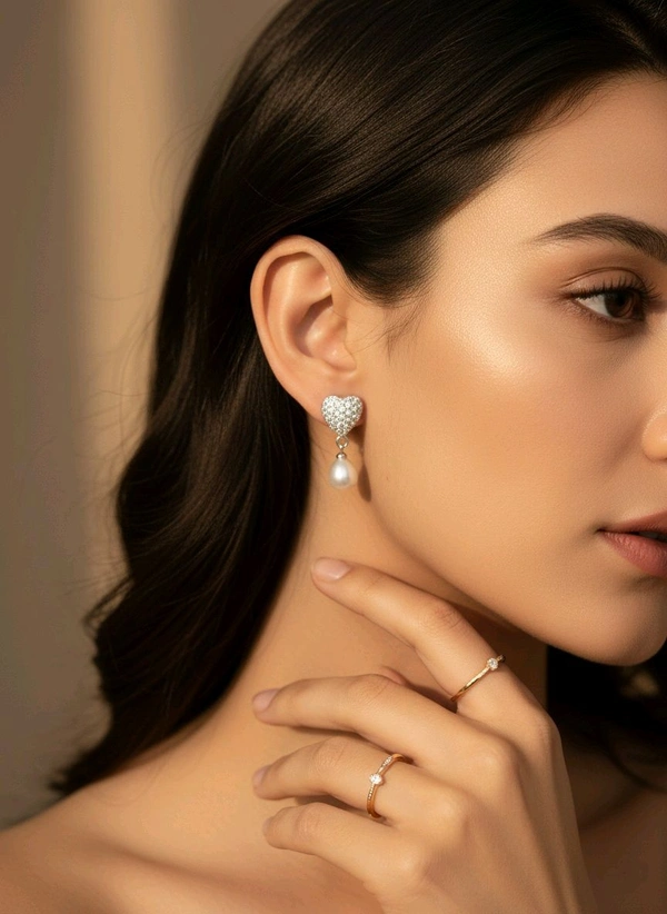 Pearl Earrings - PE138 - Silver, White, 4 MM