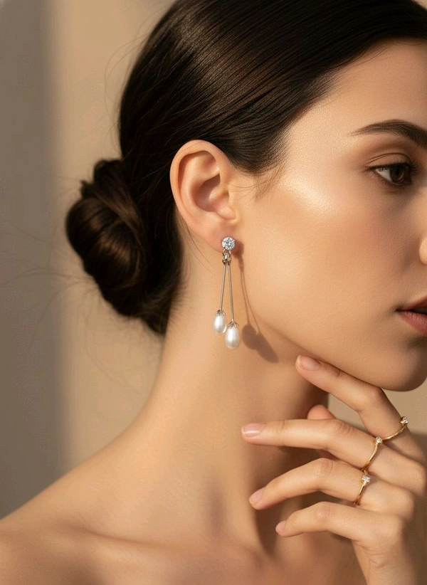 Pearl Earrings - PE139 - Silver, White, 4 MM