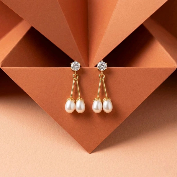 Pearl Earrings - PE148 - Gold, White, 4 MM