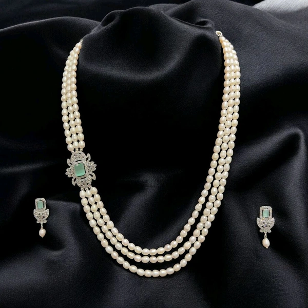 3 Layer Oval Pearl Necklace - PN505 - White, 20 Inches, Snowy Mint
