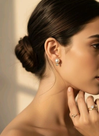 Pearl Earrings - PE175 - Gold, White, 4 MM