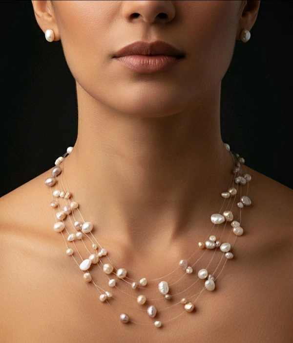 5 Layer Invisible Necklace - PN489 - White, 20 Inches