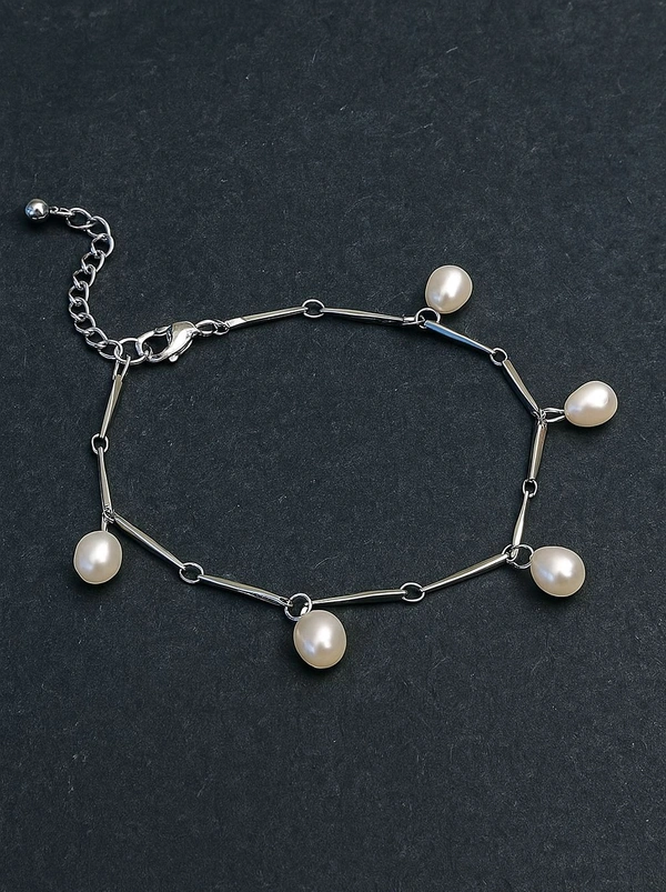 Pearl Bracelet - PBR135 - Silver, Adjustable, White