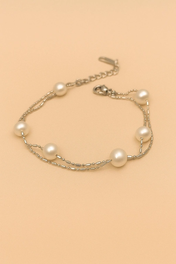 Pearl Bracelet - PB134 - Silver, Adjustable, White
