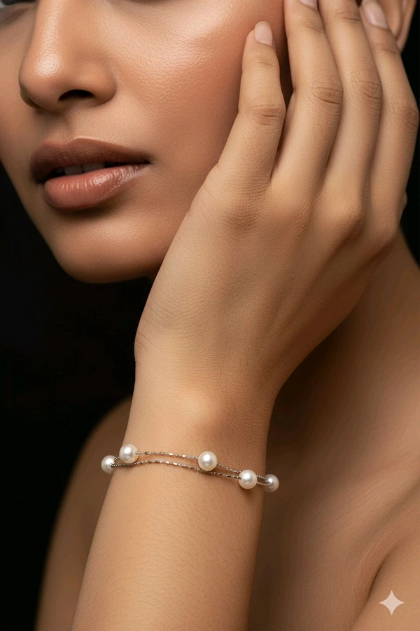 Pearl Bracelet - PB134 - Silver, Adjustable, White