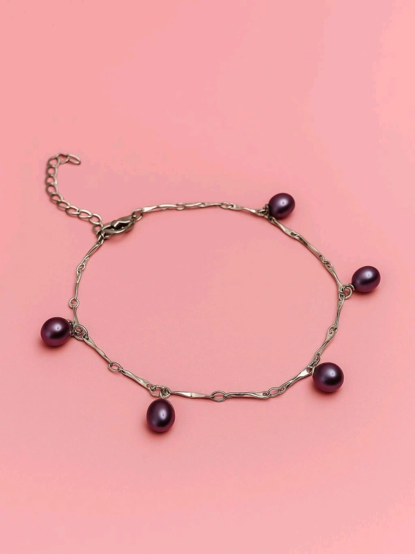 Pearl Bracelet - PB132 - Silver, Black, Adjustable