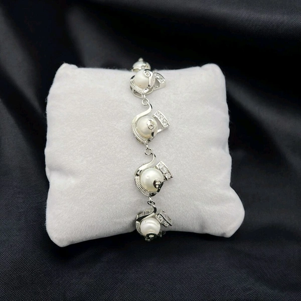 Salt Water Pearl Bracelet - PBR129 - Silver, White, 10 MM