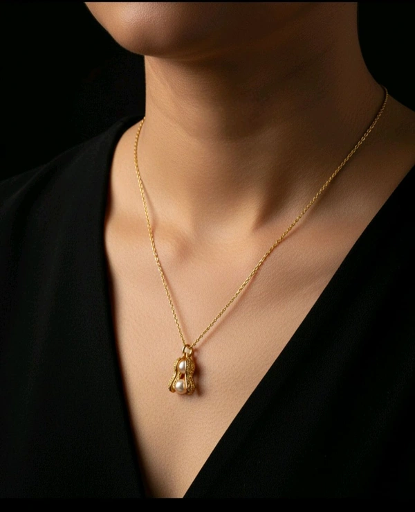 Peanut Pendant Chain - PC153 - Gold, 18 Inches, White