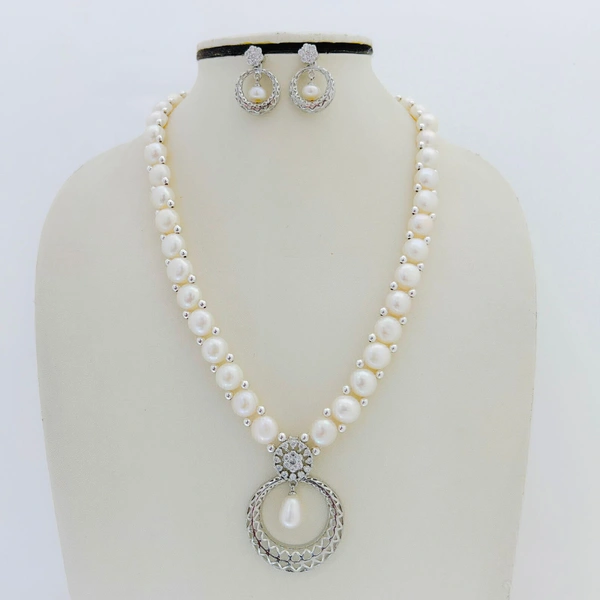 Pearl Button Necklace - PN1127 - White, 18 Inches, 8 MM