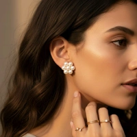 7 Pearl Earrings - PE303 - 4-5 MM, Gold, White