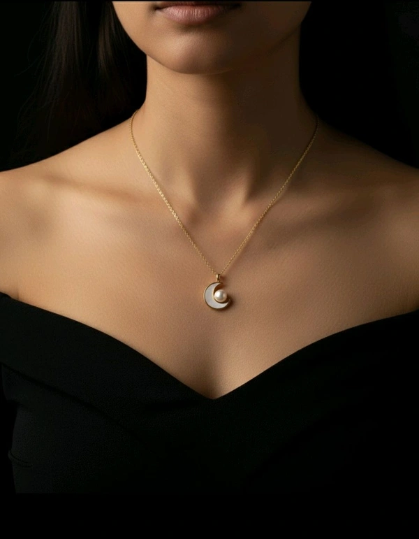 Half Moon Pearl Chain - PC152 - Silver, 18 Inches, White