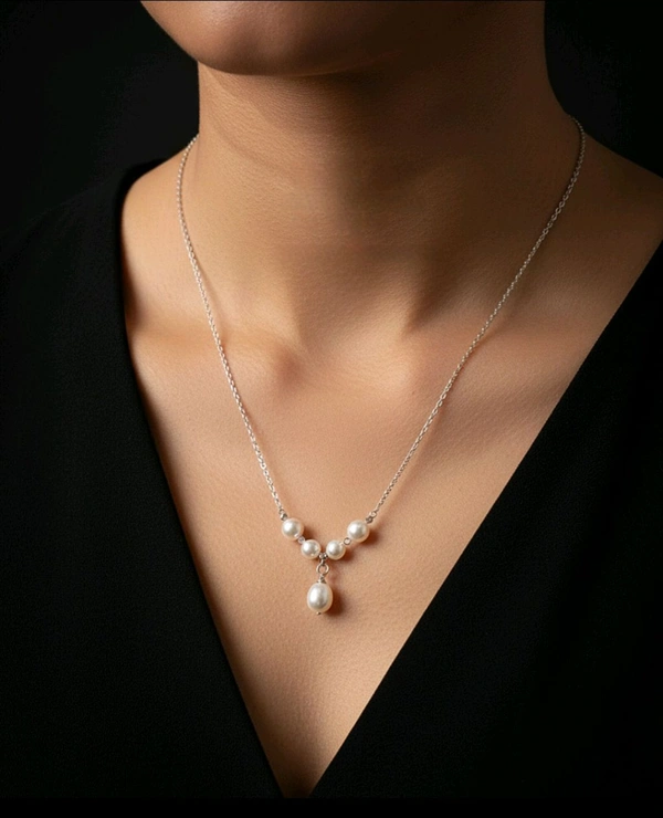 5 Pearl Silver Plated Chain - PC151 - Silver, 18 Inches, White