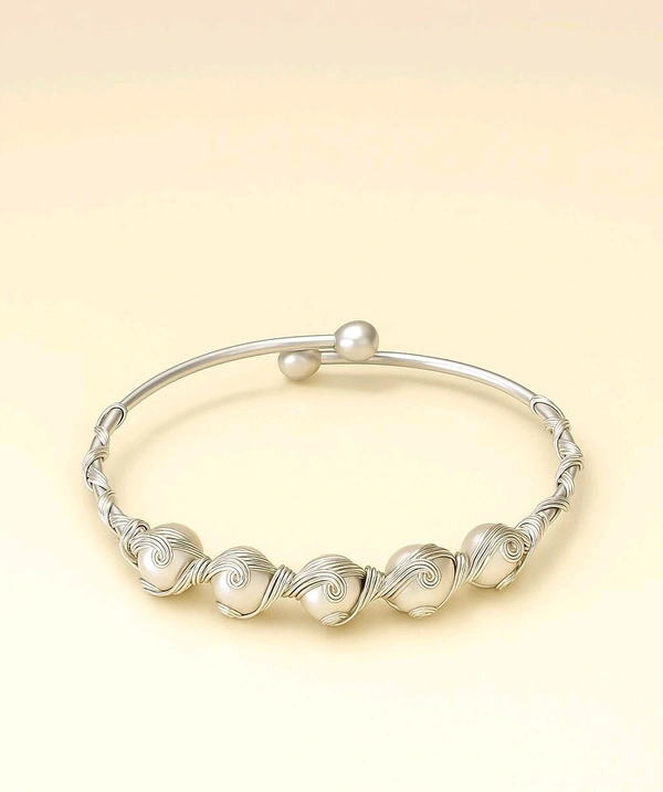 Pearl Bracelet - PB156 - Silver, Adjustable, White
