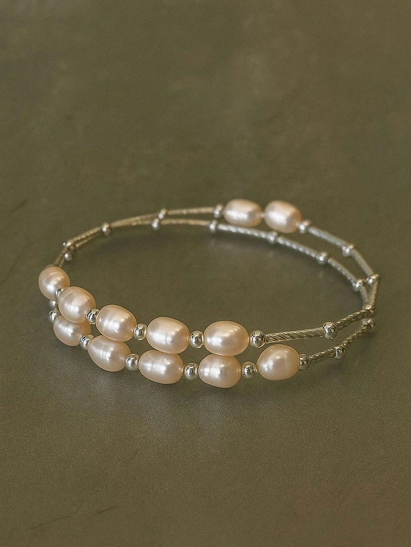 Pearl Bracelet - PB401 - Silver, Pink, Adjustable