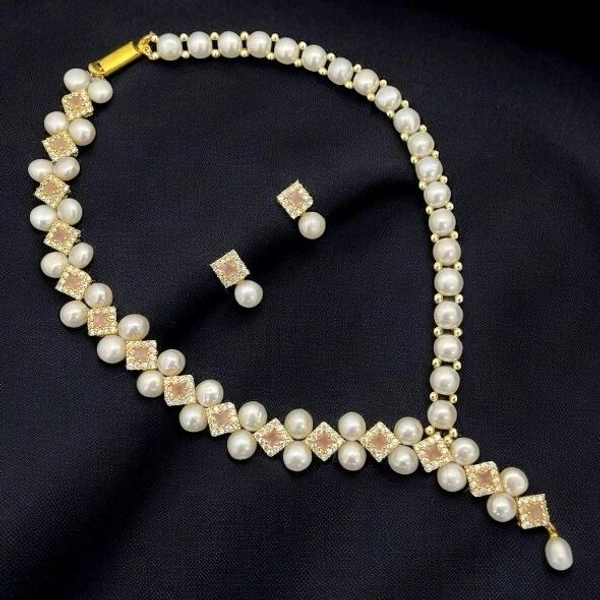 1 Layer Button Pearl Necklace - PN334 - Blush Pink, 18 Inches, 5-6 MM