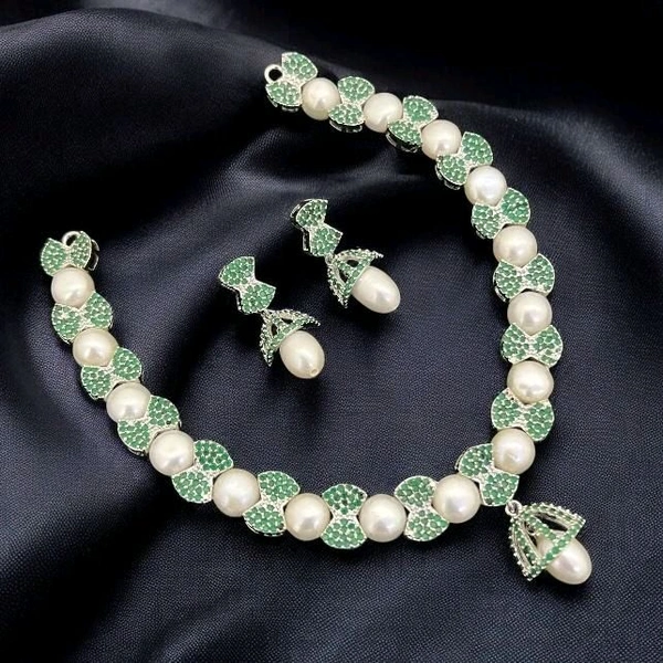 Pearl Button Necklace - PN1124 - Adjustable, White, Green