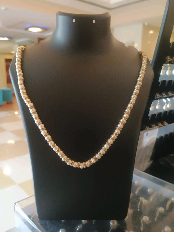 1 Layer Pearl & Stone Mala - 1865H - White, 18 Inches