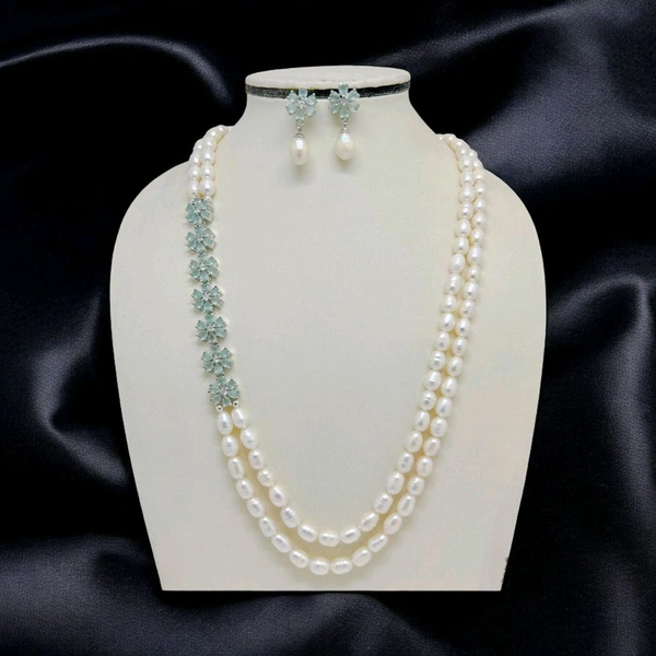 2 Layer Side Flower Pendant Necklace - PN901 - Mint Green, 18 Inches, White