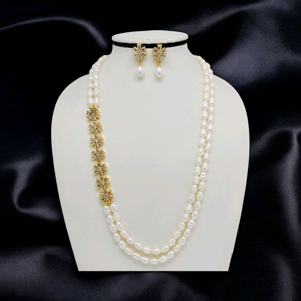 2 Layer Side Flower Pendant Necklace - PN901 - Gold, 18 Inches, White