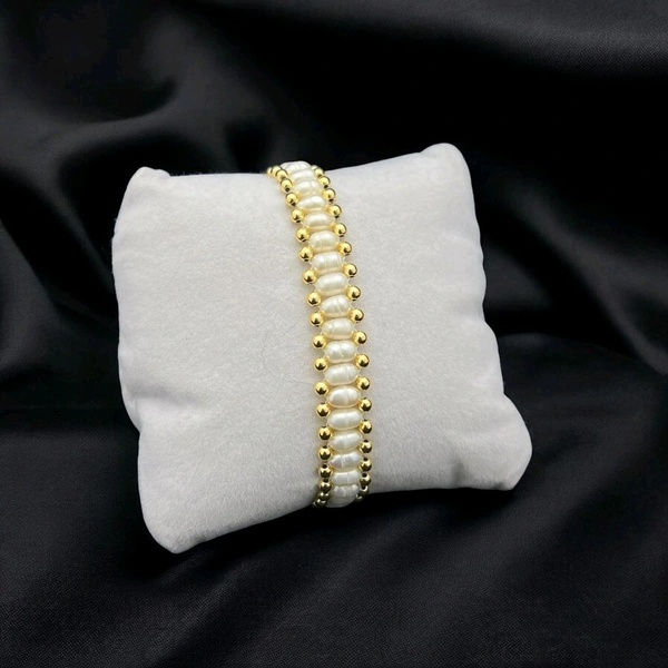 Pearl Bracelet - PB104 - Adjustable, White, Gold