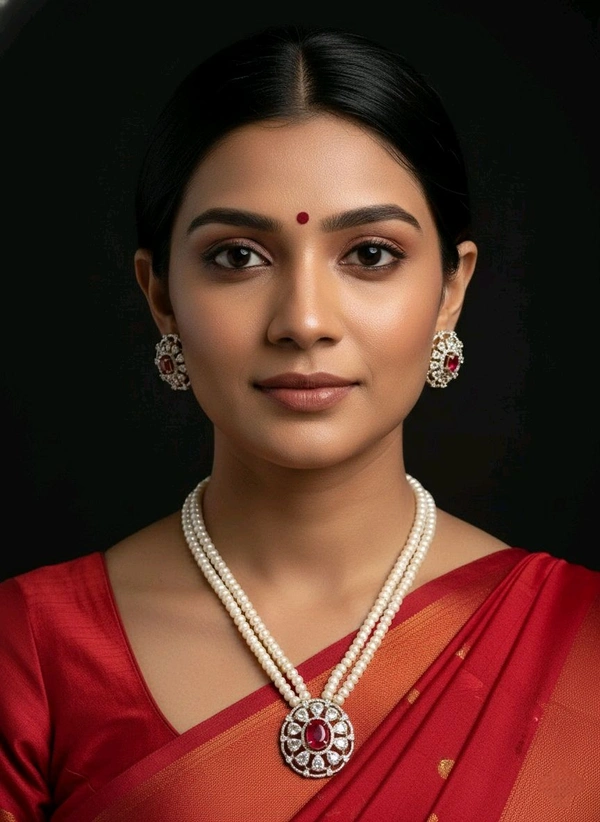 2 Layer Pearl Necklace - PN654 - 20 Inches, White, Red