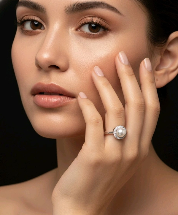 Pearl Ring - PR112 - Silver, Adjustable, White