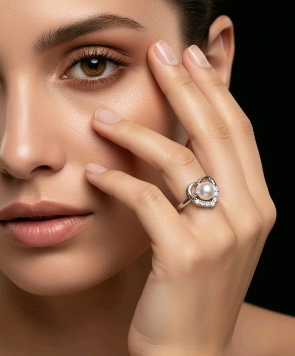 Pearl Ring - PR114 - Silver, Adjustable, White