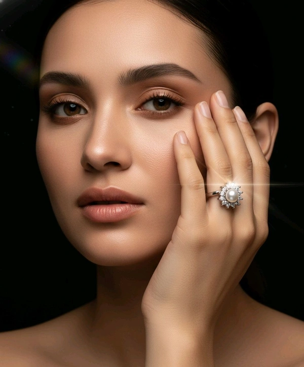 Pearl Ring - PR115 - Silver, Adjustable, White