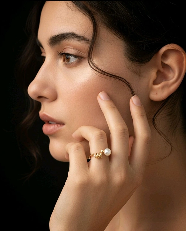 Pearl Ring - PR116 - Silver, Adjustable, White