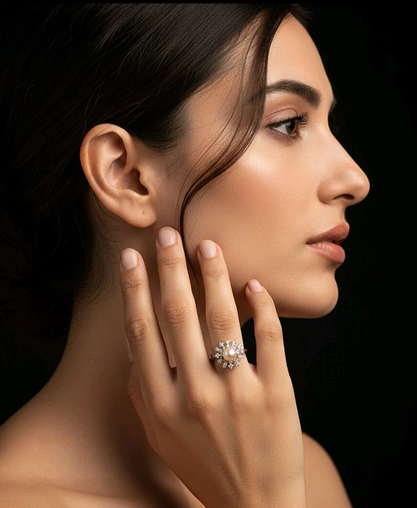 Pearl Ring - PR118 - Silver, Adjustable, White