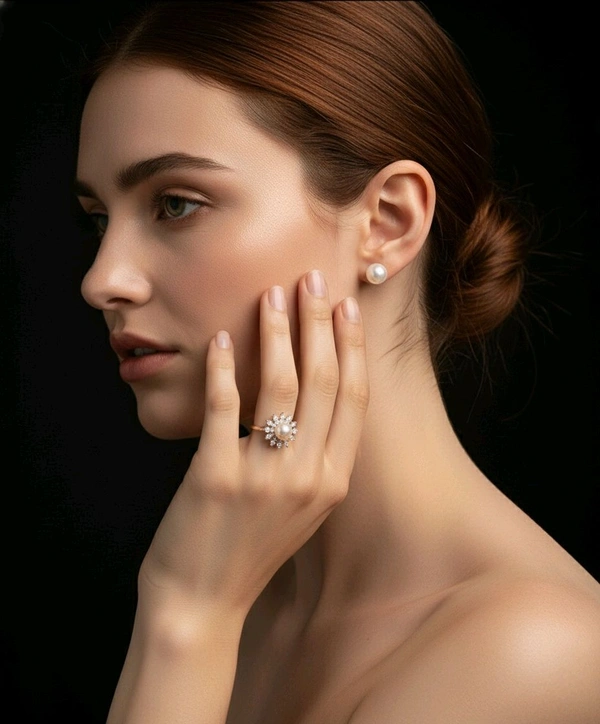 Pearl Ring - PR118 - Silver, Adjustable, White