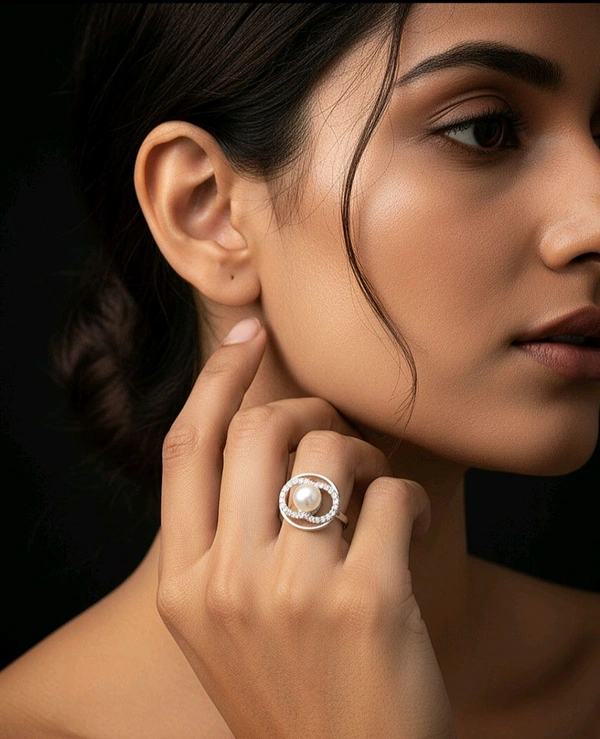 Pearl Ring - PR119 - Silver, Adjustable, White